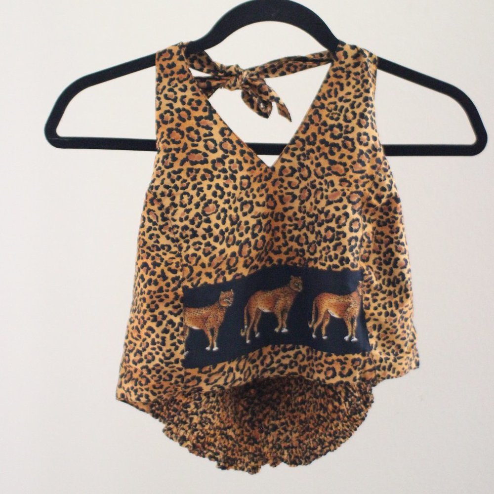 Leopard Print Tie Back Halter Top Safari Small